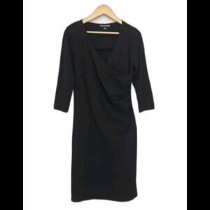 Soft Surroundings Faux Wrap Ruched Dress Black Jersey Knit Size Small Tall
